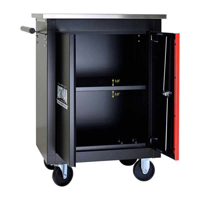 Rangement pour outils en acier thermolaqué avec poignée - Verrou robuste noir et rouge et volants