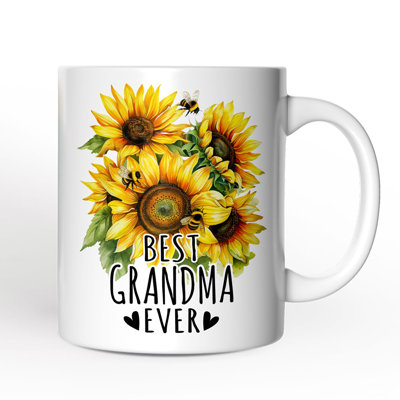 Tasse «Best Grandma Ever», cadeau de grand-mère tournesol avec nom et date personnalisés