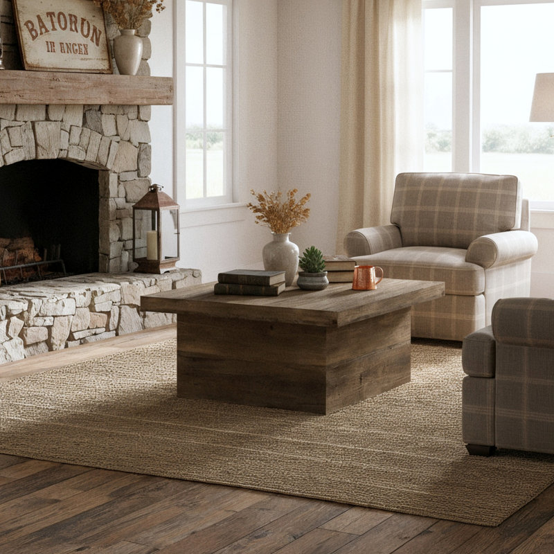Caomhan Block Coffee Table, Chêne noueux, 16.1" H x 35.4" L x 35.4" W