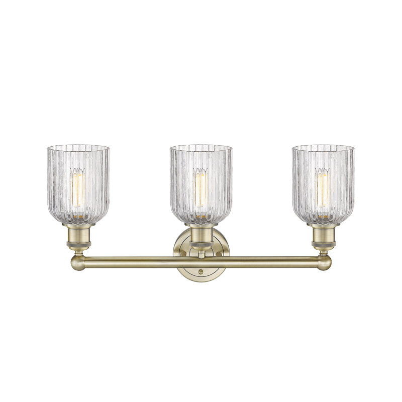 Abat-jour de salle de bain 3 lumières Edison Northgate, Laiton antique, Clear