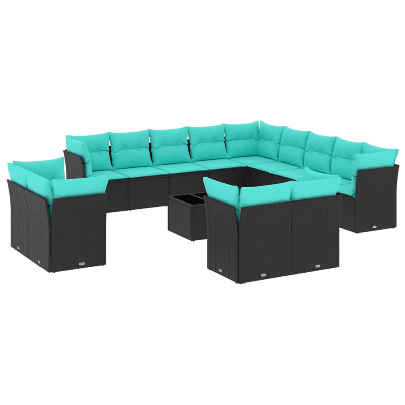  Ensemble de canapé de patio 14 pièces avec coussins en rotin de polyester noir