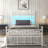 53.6" H Metal Platform Bed with LED Lights and Vintage Headboard-378611835-378611834