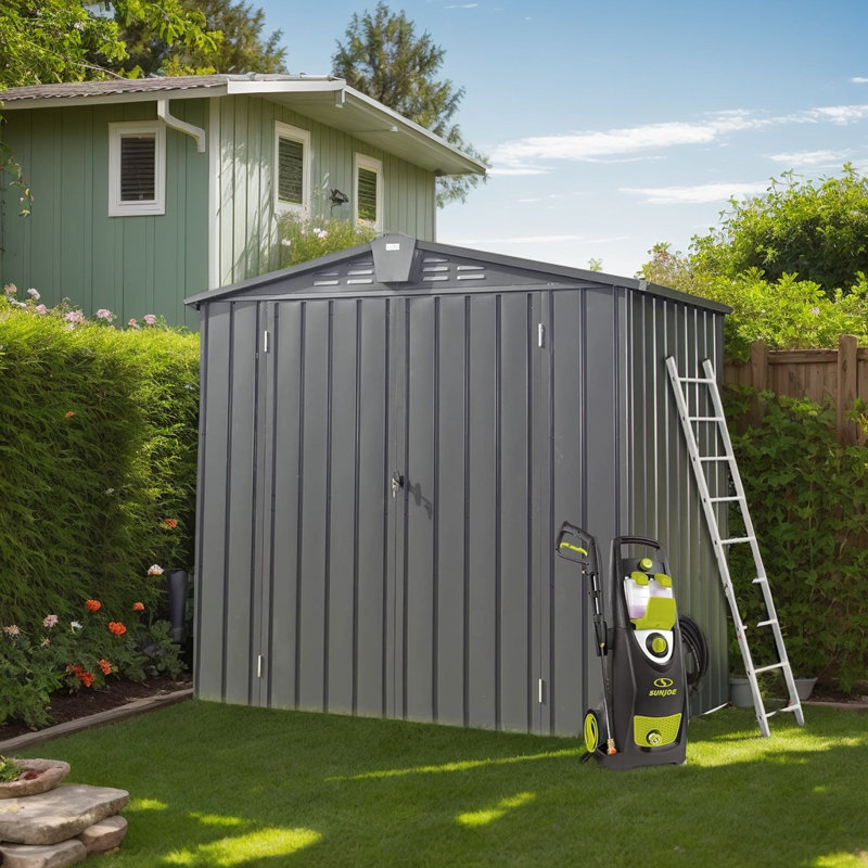 167 Cu.Ft Large Capacity Outdoor Storage Shed - 6.5x4.1ft Galvanized Steel Tool Shed with Lockable Double Doors & Vented Roof