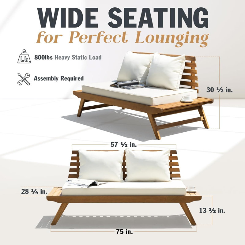 Develin 75'' Wide Rectangle Acacia Loveseat with Cushions