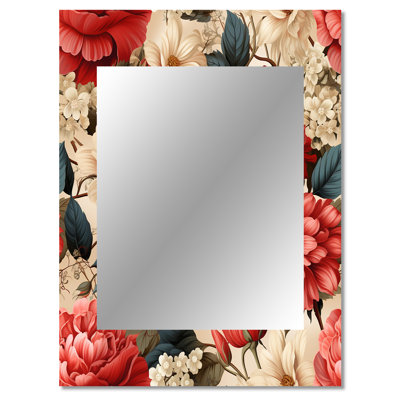 Alayshia Vintage Pink And Beige Rose Floral Pattern - Floral Decorative Mirror, Floral Large Wall Mirror, Printed Metal Art