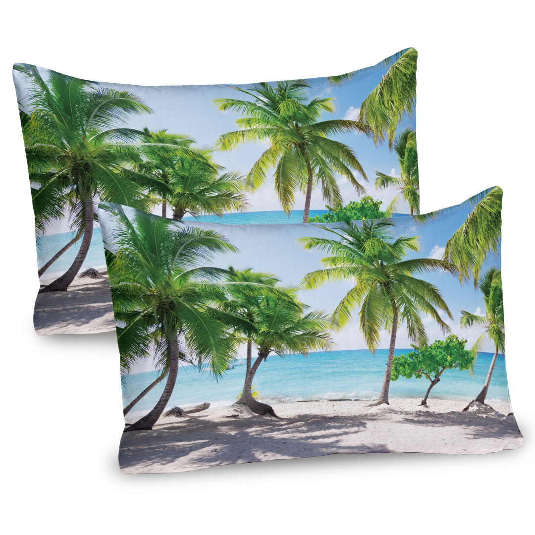 Kissenbezug Packung mit 2, Palmen-Insel Shore, Grün Aqua Coconut