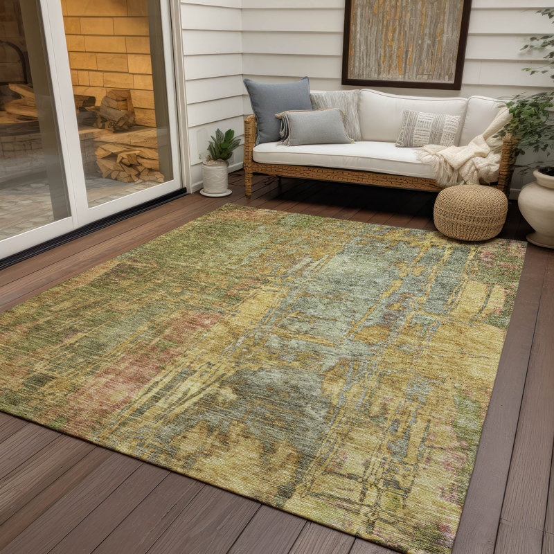 Machine Washable Indoor/Outdoor Kaczor ACN2236 Abstract Rug, Rectangle 10 pi x 14 pi