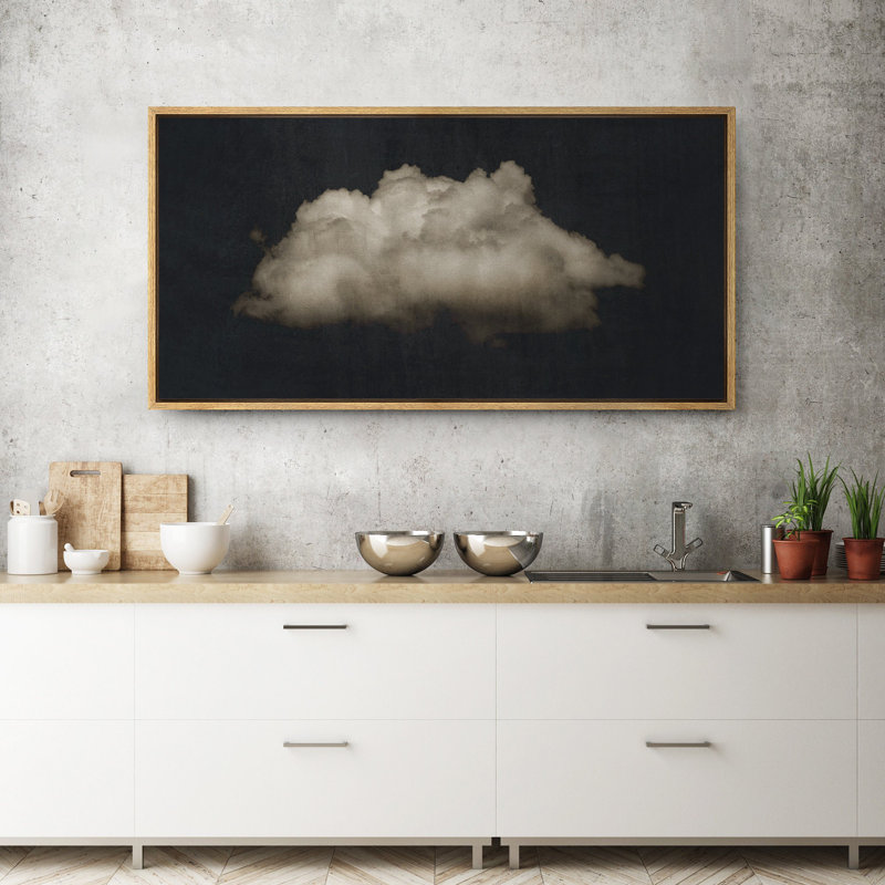 Clouds " Moody Black Modern Minimalist Neutral Artwork " - Extra Large Framed Wall Art Canvas Print, 30" H x 60" W, Natural
