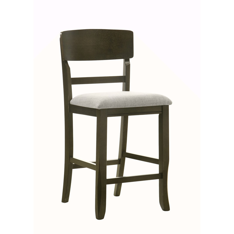 2Pc Transitional Upholstered Counter Height Dining Chair Bar Stools Brown Finish Wooden Furniture, Light Gray, Brown