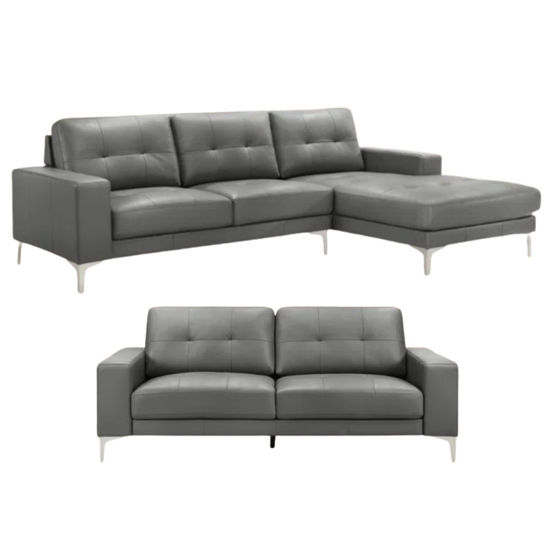 Caomhan Contemporary Genuine Leather 2 Piece Living Room Sofa Set, Orange, Right Hand Facing