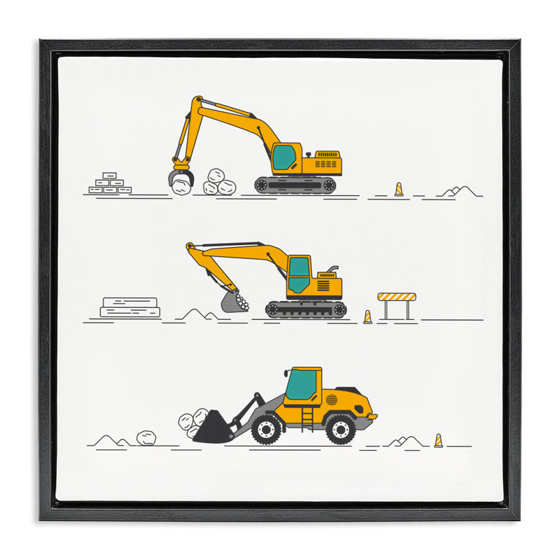Construction Digs Machine Floating Frame, design by Creative Studio, 25" H x 25" W, Jet Black Floater Frame