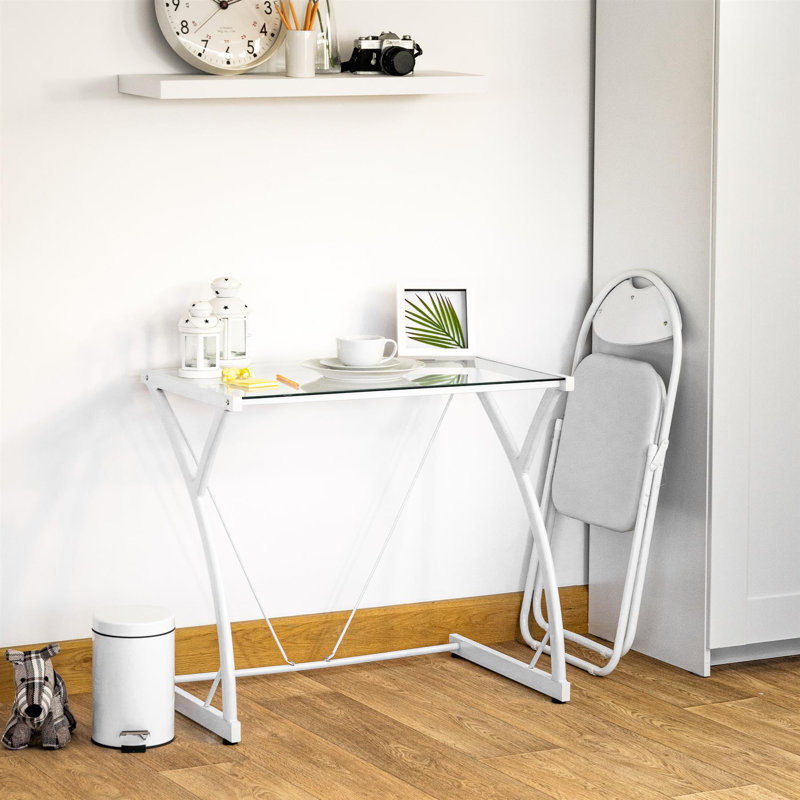 Glass Top Computer Desk, White