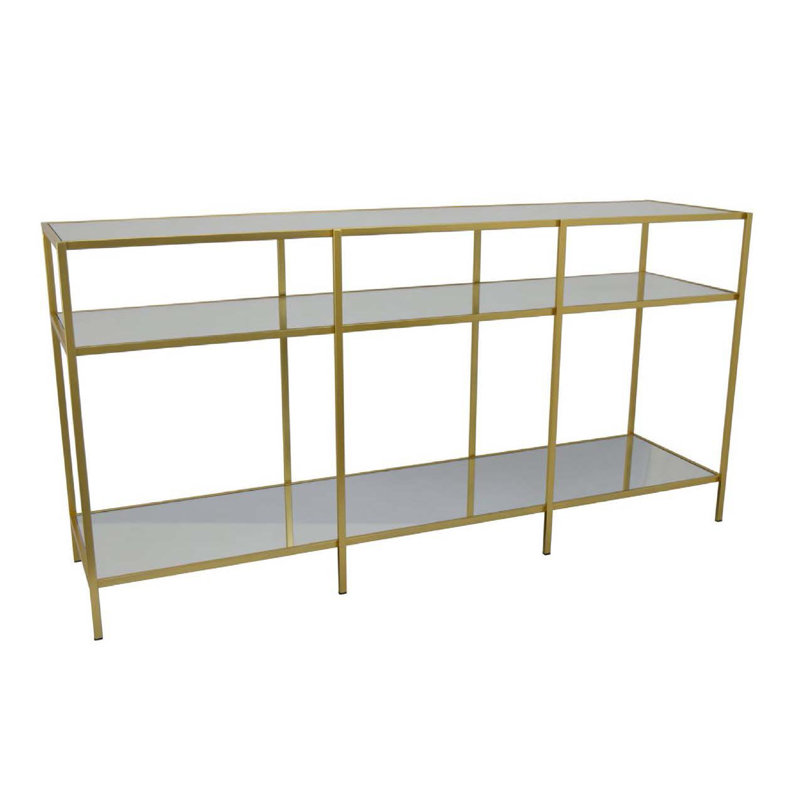Support pour plante Woly, 2 tablettes en verre, métal industriel de 59 pouces, Or / transparent