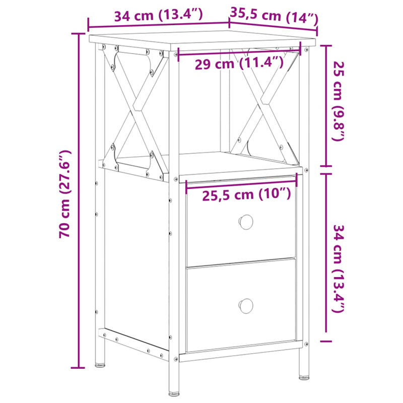 Brooksdale 34cm W Metal Bedside Table, Artisan Oak