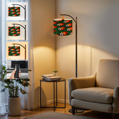  Arc Floor Lamp Soccer Balls Flames Green Tall Modern Standing Lamp LED Adjustable Linen Lampshade 3 Color Temperatures