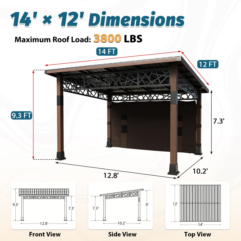 Abri de jardin pour terrasse avec toit incliné 12 pi x 14 pi