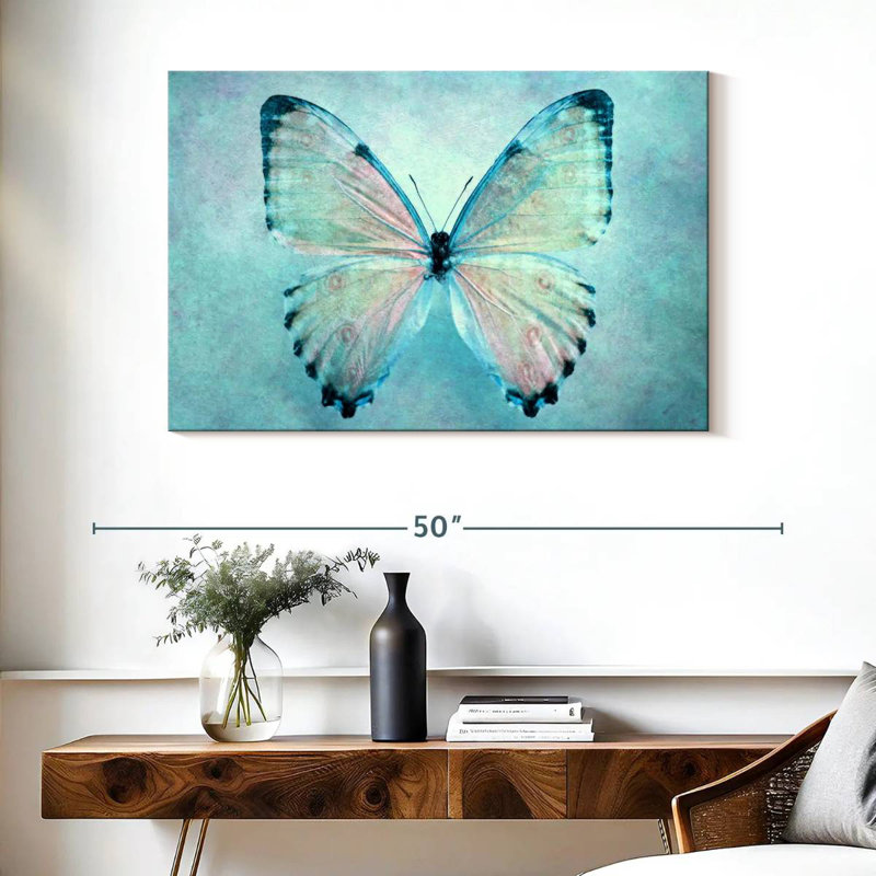 Papillon bleu délicat Brampt, H 26 po x l 39 po