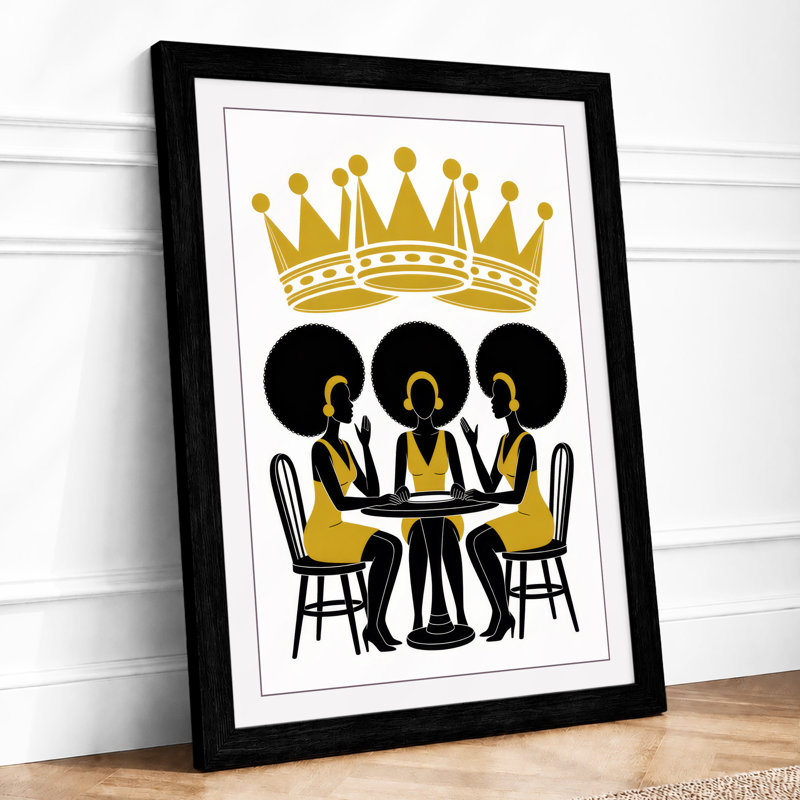 Three Under Crown Graphic - Framed Print, A2 - 59.4 x 42.0 cm, Black