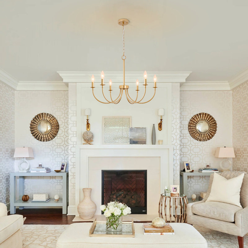 6 - Light Dimmable Classic / Traditional Chandelier, Rose Gold