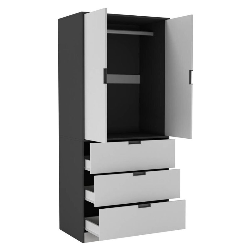 Stephy Solid Wood Wardrobe, Black/White