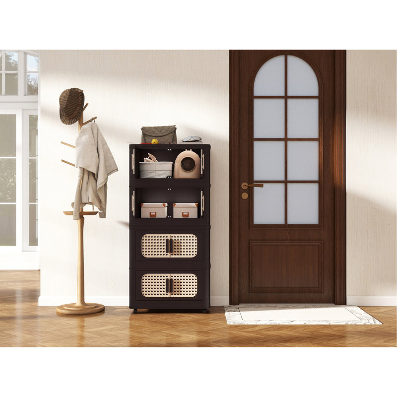 20" Side Wide Folding Storage Cabinet ,5 Tiers,19.69"×11.81"×50.00",Collapsible Storage Bins with Magnetic Door, Plastic Storage Cabinet with Wheels(ONLY ONE CABINET)