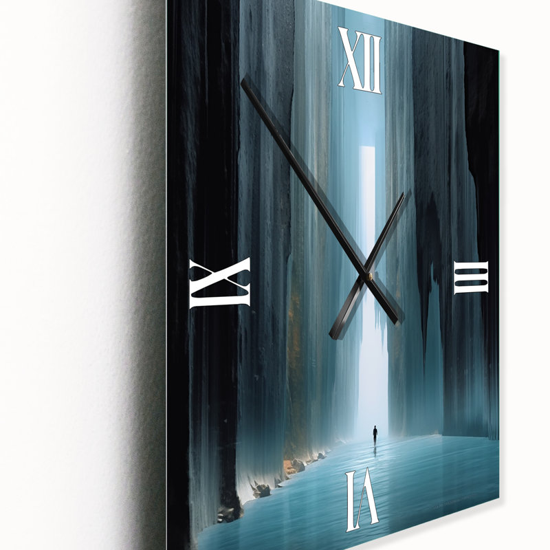 Horloge murale paysage abstrait «Wondering Through The Blue Woods I», H 32 po x l 24 po x P 1 po