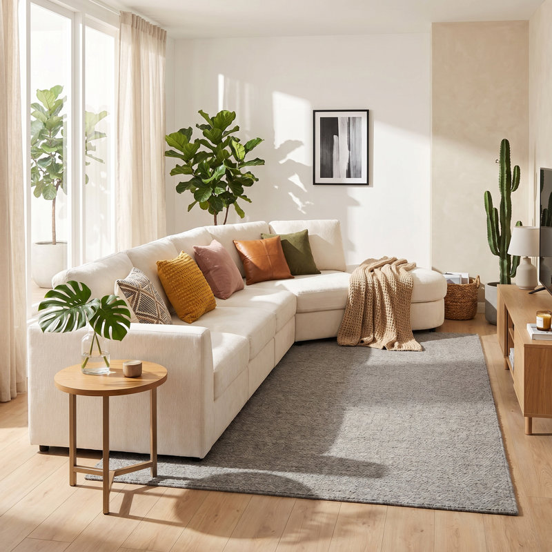 Canapé d'angle modulaire incurvé moderne Redbud 160,4 po, canapé surdimensionné à 5 places en chenille, canapé Cloud à assise profonde avec structure en bois massif, 4 coussins décoratifs pour salon, appartement