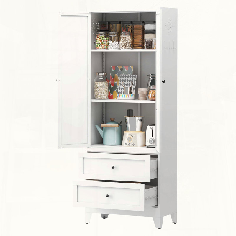 72 armoires garde-manger en acier blanc avec tablettes réglables et tiroirs