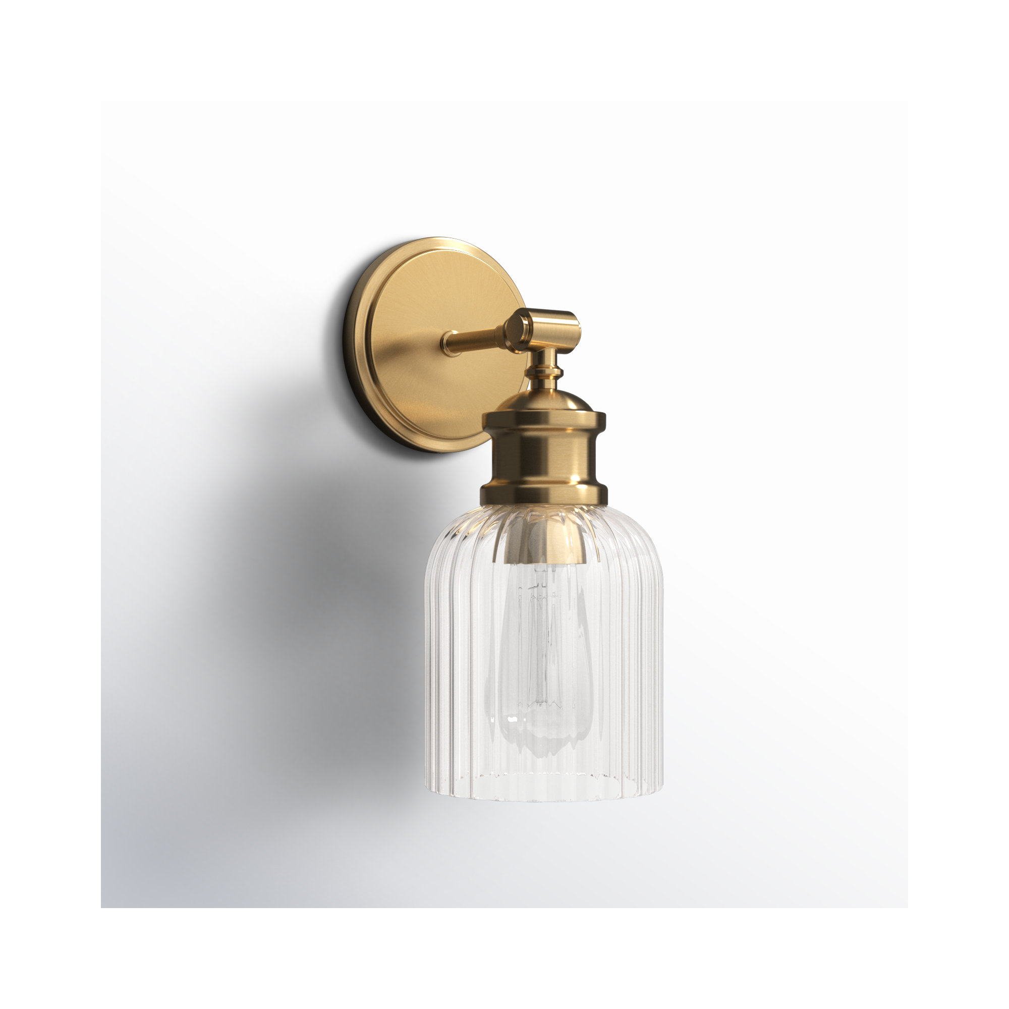 Ria Dimmable Ribbed Glass and Metal Armed Sconce , Brass