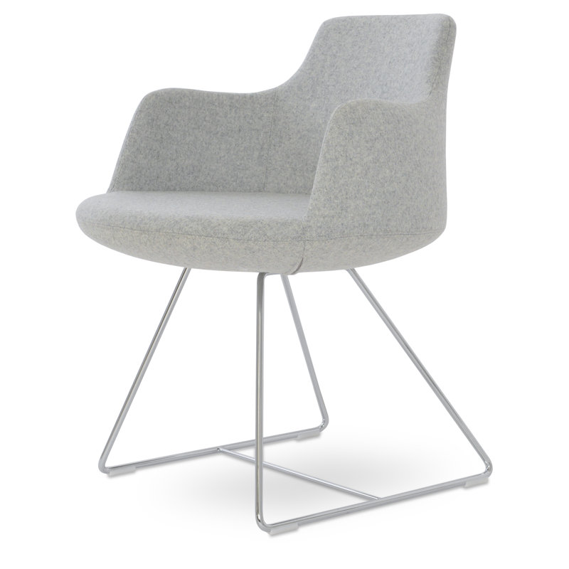 Dervish Wool Solid Back Arm Chair, Silver Wool