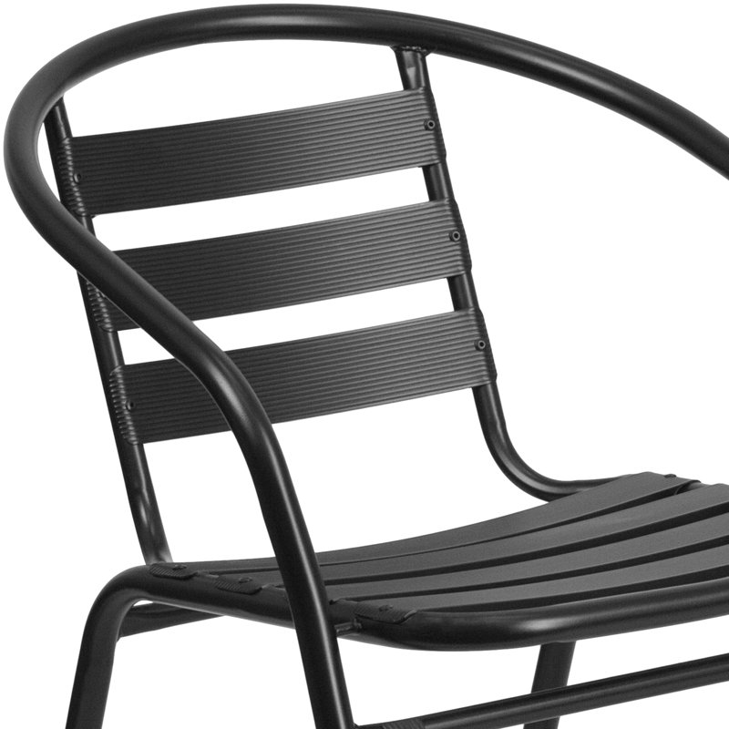 Chrisoula Modern Aluminum Slat Back Stacking Patio Chairs, Black
