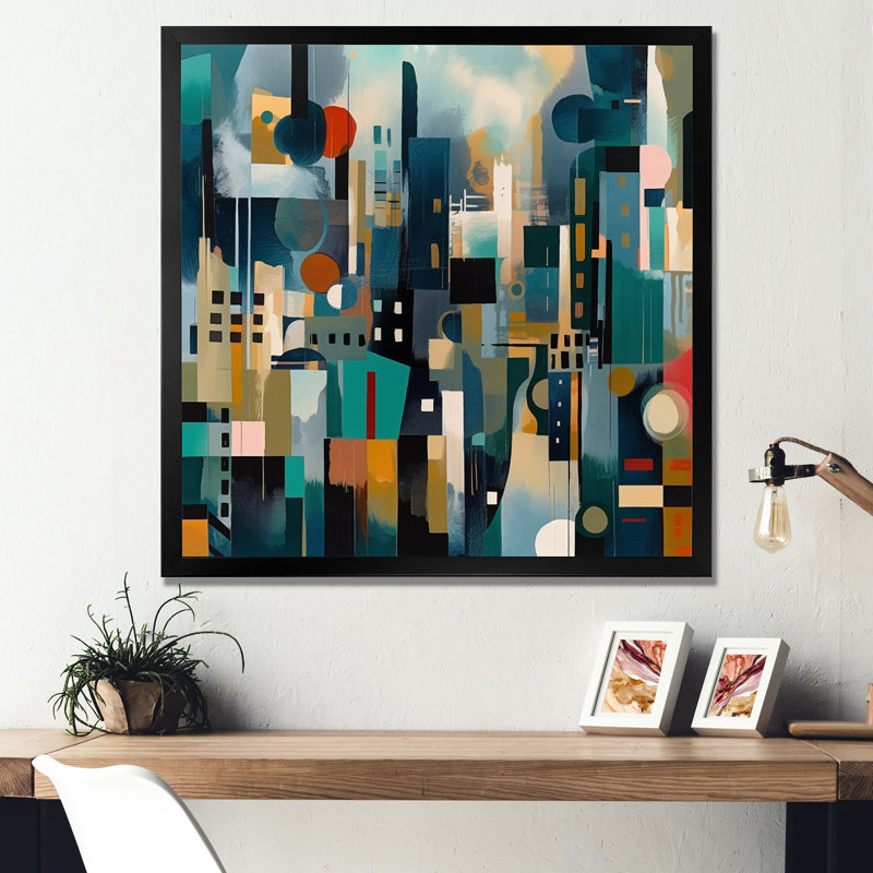 «Green Abstracted Scenic Views II - Abstract Landscape Wall Art Living Room», Cadre photo noir, H 16 po x l 16 po x P 1 po