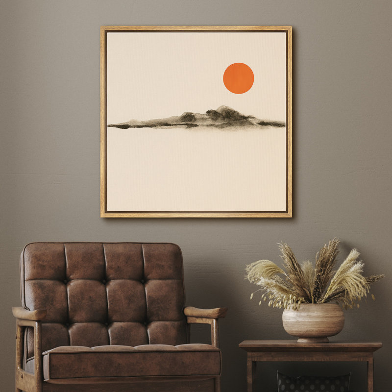 «Minimal Abstract Landscape with Orange Sun Serenity Decor», reproduction d'art sur toile encadrée, H 24 po x l 24 po