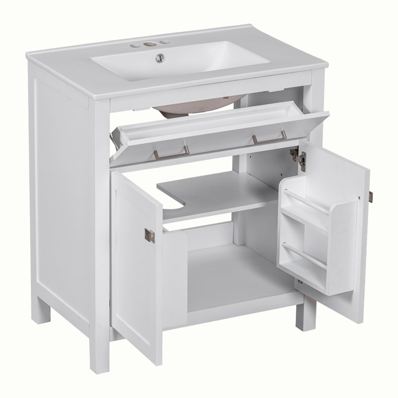 Meuble-lavabo moderne simple avec lavabo en céramique, Blanc