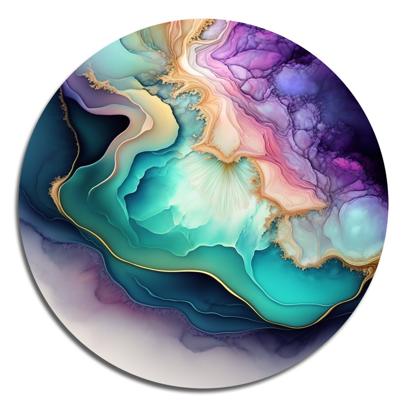 Décoration murale ronde en métal bleu mauve abstrait Geode II, H 29 po x l 29 po x P 1 po