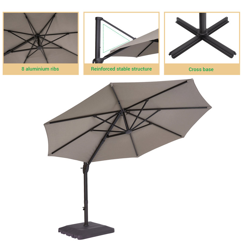 Parasol en porte-à-faux de 132 po Danashia, gris