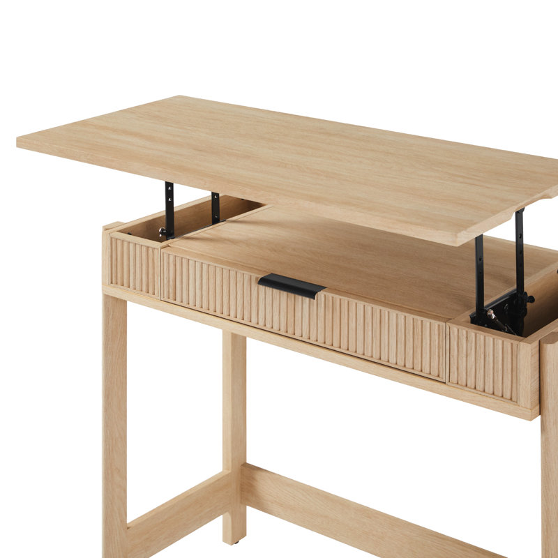 Jorah Reeded Lift-Top Desk with Drawer, Coastal Oak