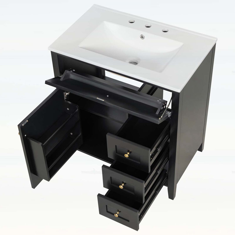 Meuble-lavabo de 30 pouces avec lavabo, Noir