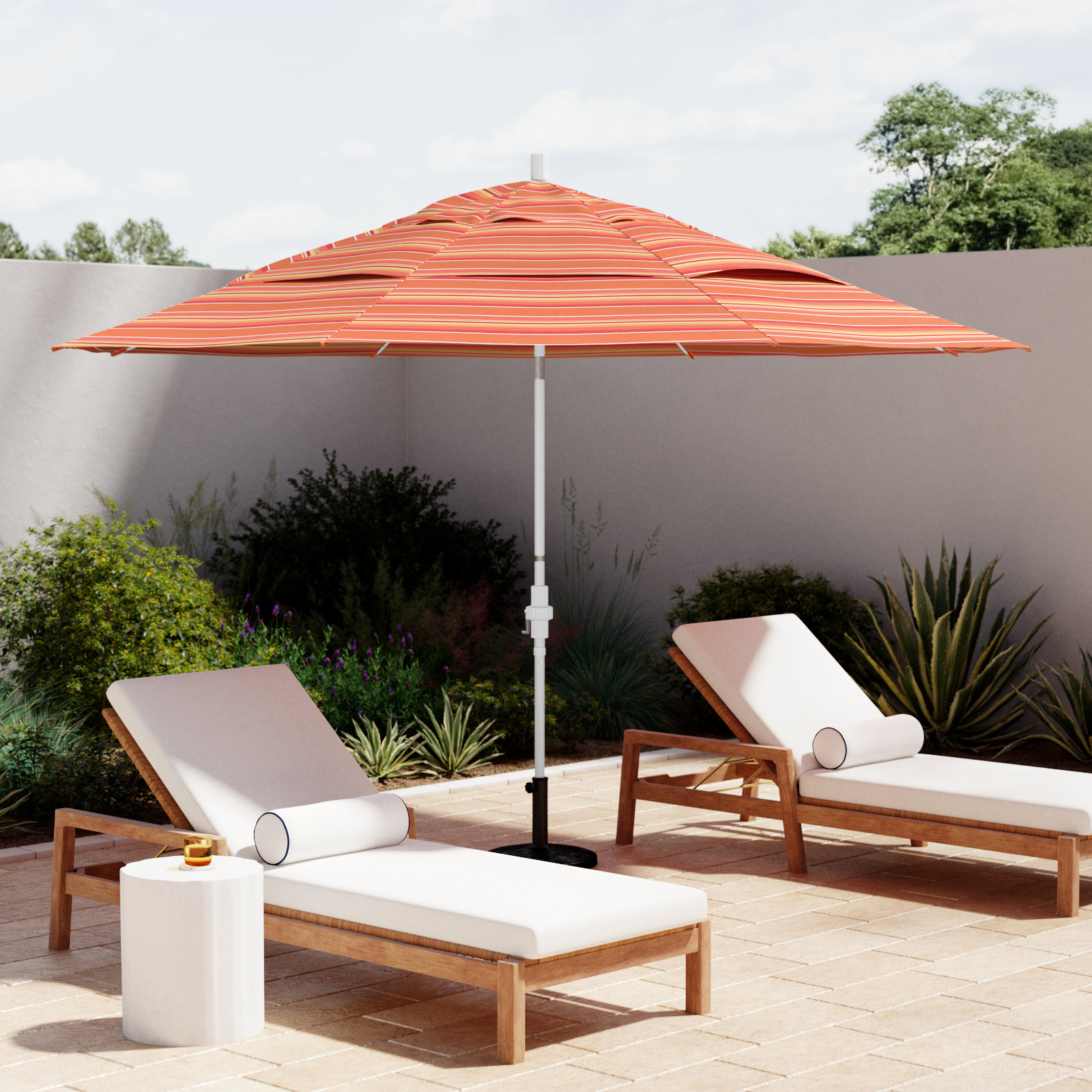 Brent 11' Sunbrella® Umbrella, Dolce Mango Stripe Sunbrella®, 102"H x 132"W x 132"D, Matted White