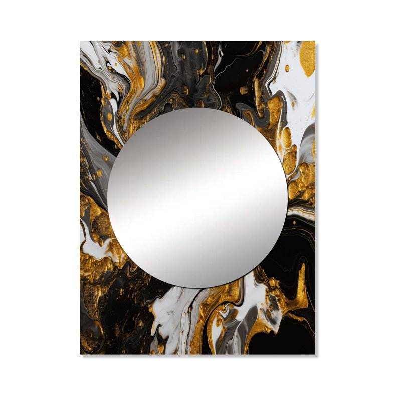 Or noir marbré Dreamscape II - miroir décoratif géométrique, grand miroir mural moderne, impression d'art en métal