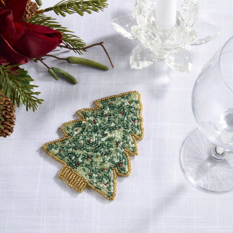 Ensemble de sous-verres en forme de sapin de Noël perlé (ensemble de 4) - Sous-verres décoratifs pour table basse, table de salle à manger et réceptions
