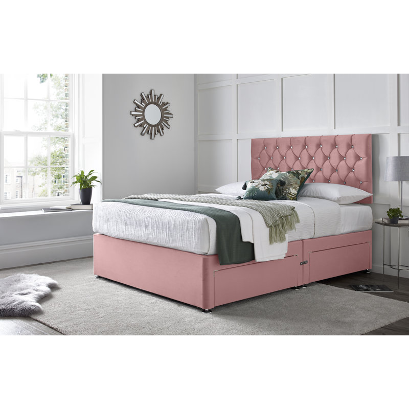 Crosslin Divan Bed with 24" Headboard on Struts, Pink, Double (4'6), No Drawers