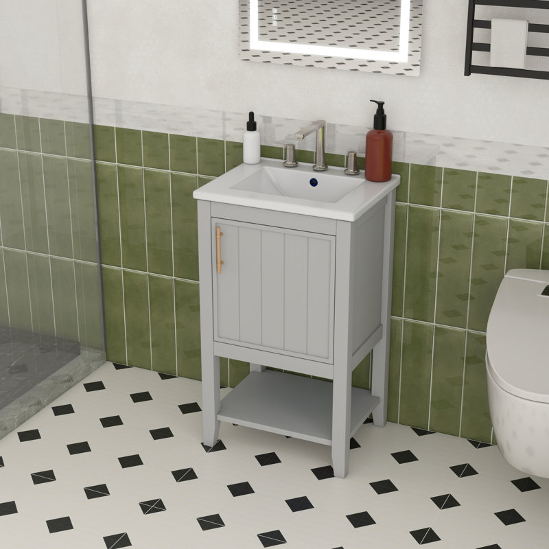 20" W Single  Bathroom Vanity With Ceramic Top, Grey