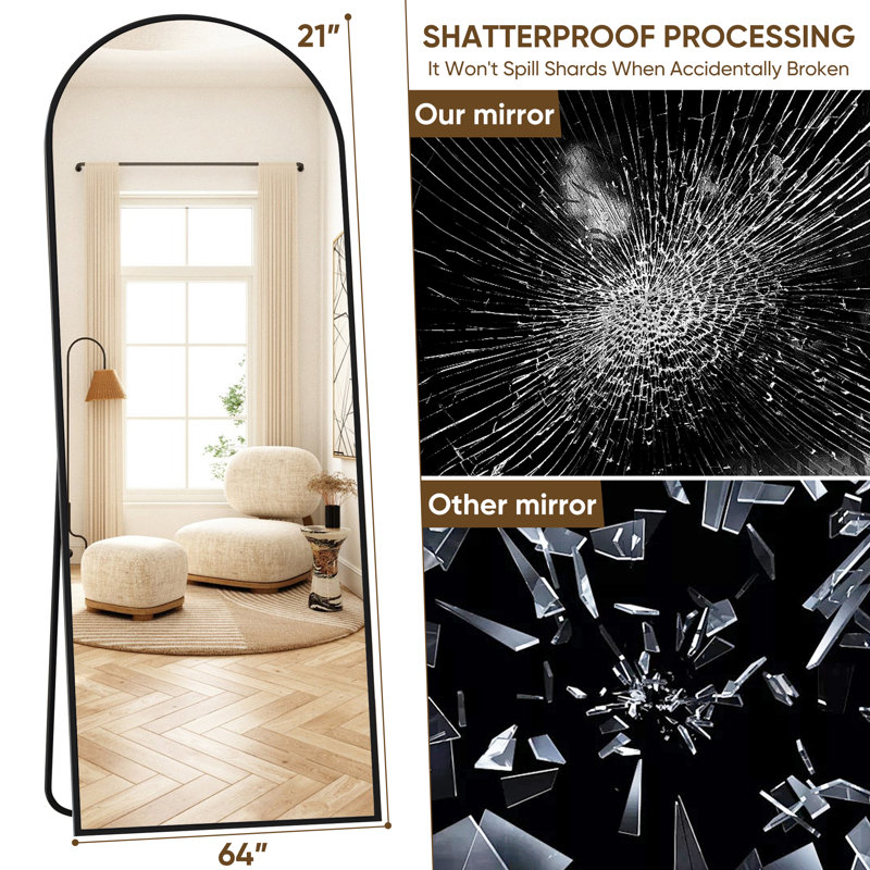 Miroir surdimensionné arqué en métal surdimensionné, 58 po x 18 po, Doré