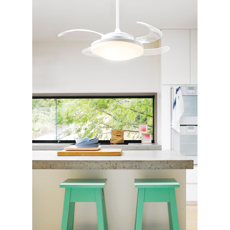 48" Retractable Blade Ceiling Fan with Light and Remote, Modern Fandelier Ceiling Fan, Patented Design Technology, Stronger Thicker Blades, White
