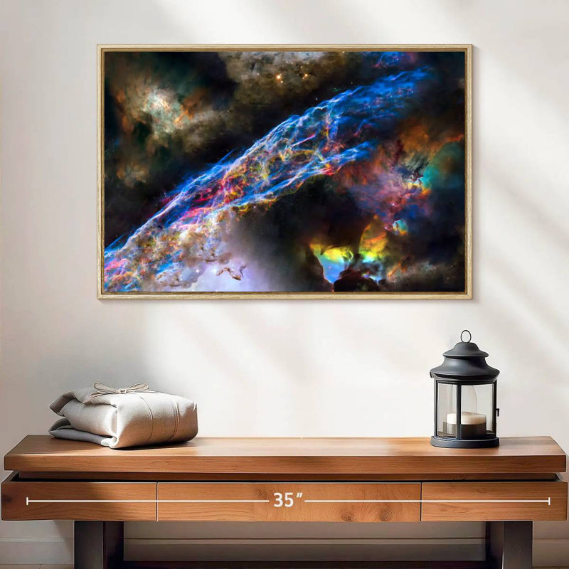 Nébuleuse du voile brillant, Cadre flottant en bois naturel, 25 po x 17 po