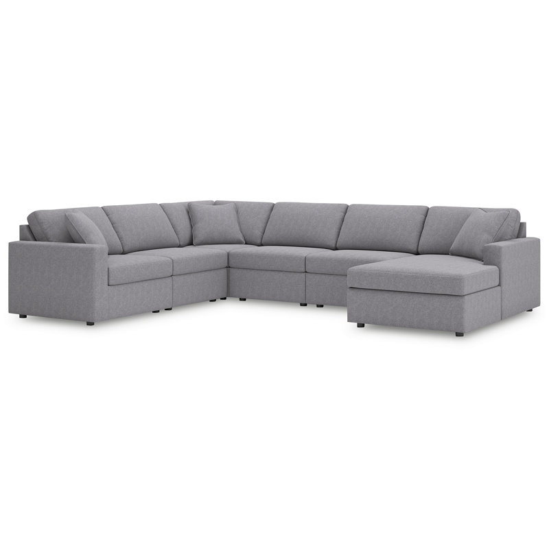 Canapé modulaire 6 pièces avec méridienne Chobanyan, Polyester gris, Face à la droite, H 36 po x l 139 po x P 106 po