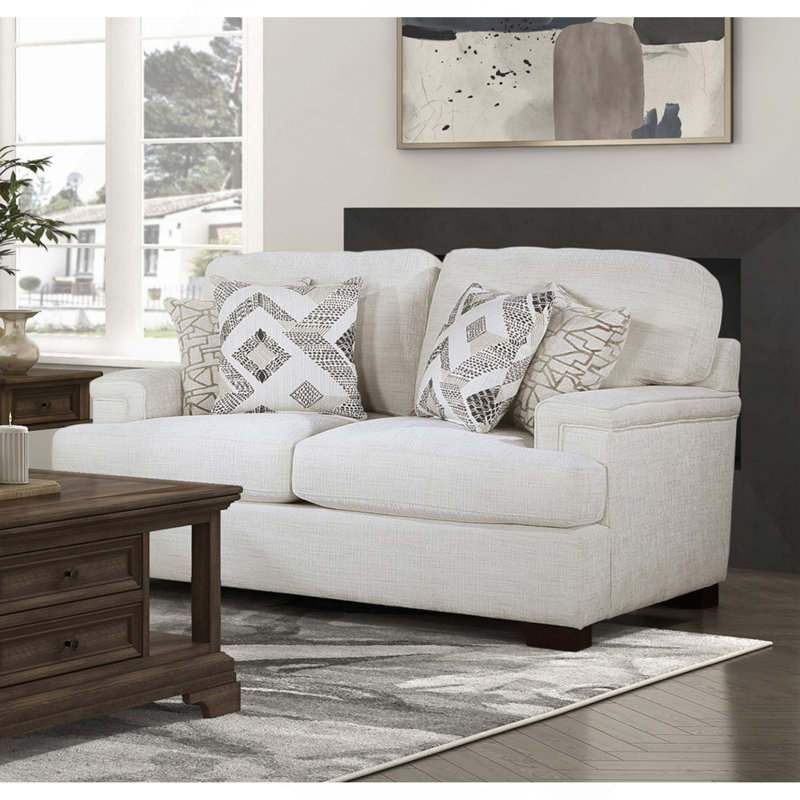 Moderne Élégance Confort Causeuse Crème Chenille Tissu D'ameublement Décoratif Coussins En Bois Massif Meubles De Salon 1 Pc