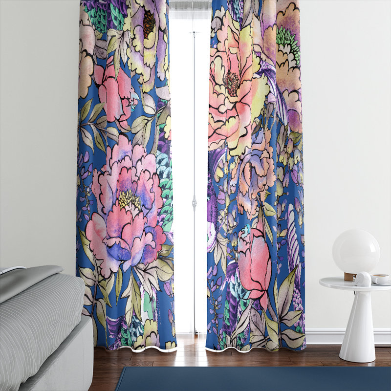 Panneaux de rideaux semi-transparents à motif floral pivoine, L 20 po x L 52 po