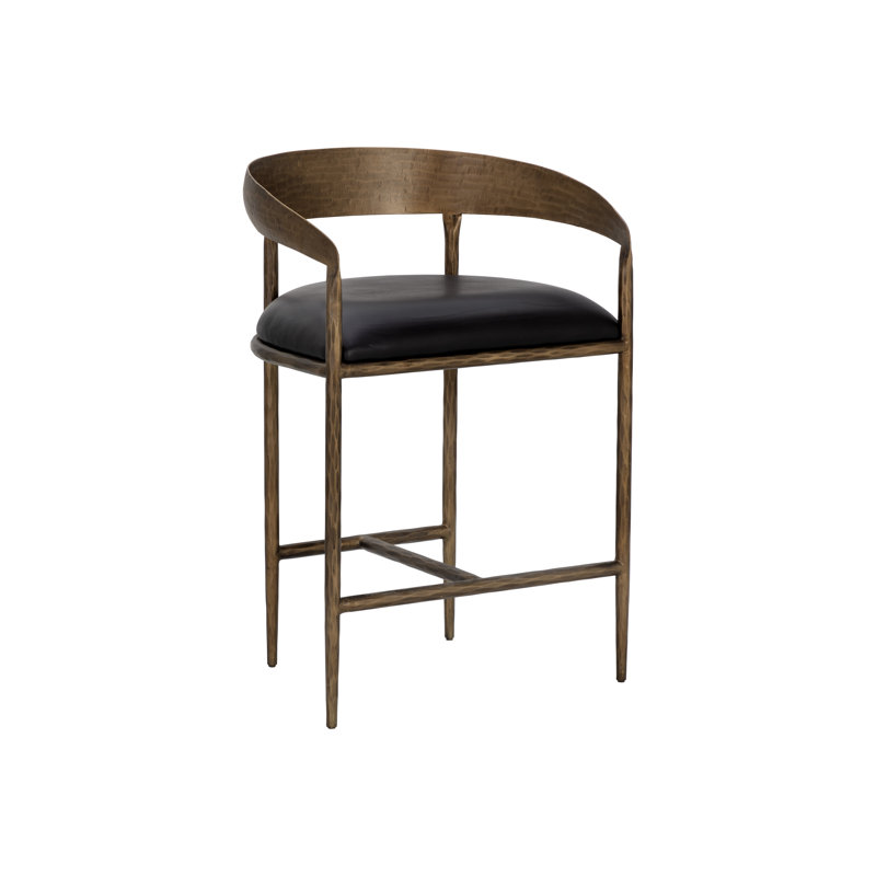 ZANATTA BARSTOOL - CHARCOAL BLACK LEATHER, Black, Counter Stool (26.5" Seat Height)